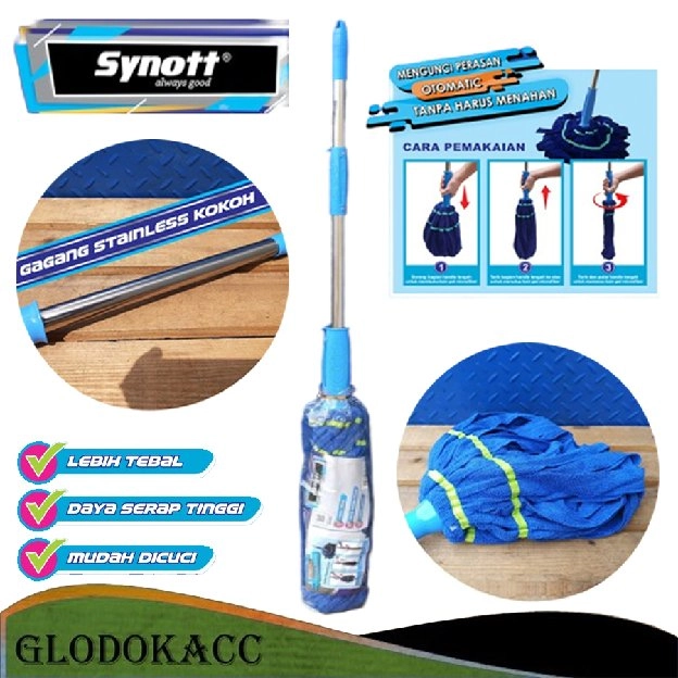 Alat Pel Lantai Synott Pel Kain Microfiber Twist Mop Putar Dan Kunci