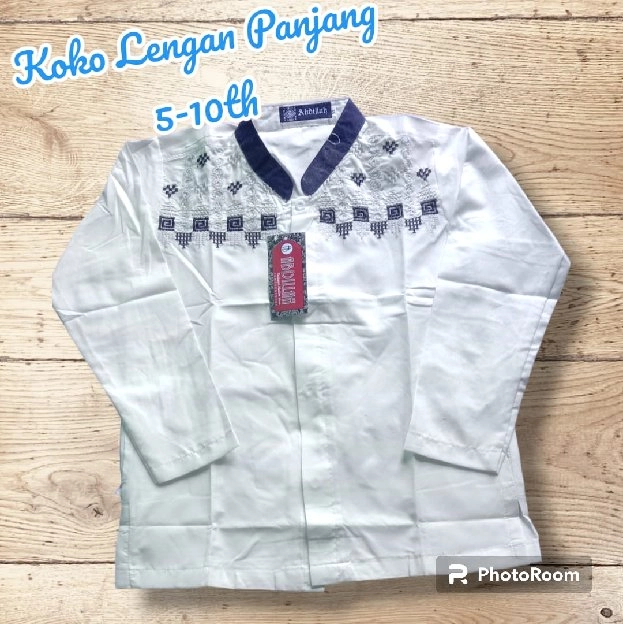 baju koko abdillah putih anak umur 5-10 tahun