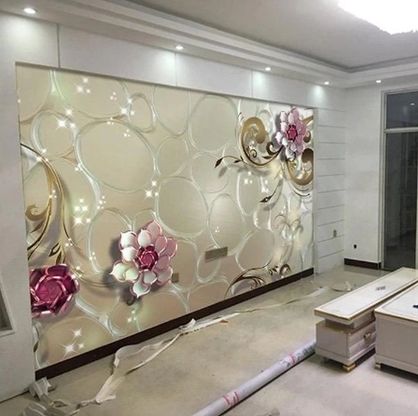 Pasang wallpaper dinding 3d custom toko jual dan pesan hordeng murah rollerblind vertikal blind