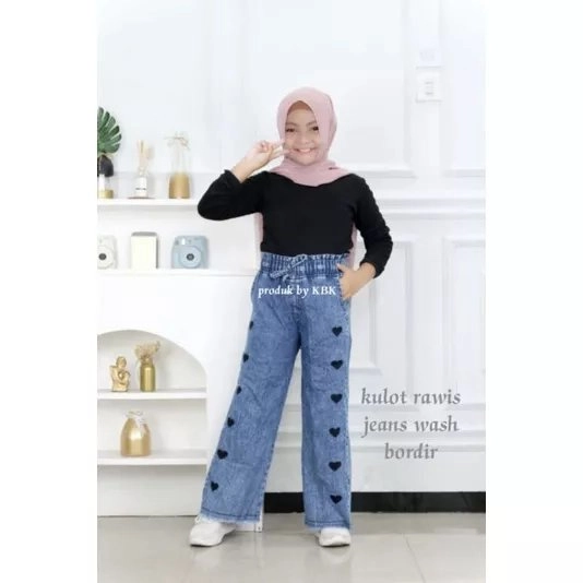 PROMO ❗❗kulot/celana  jeans panjang anak tanggung variasi bordir love...