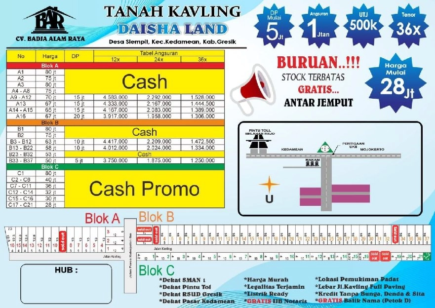 Msh Hrga Promo Tanah Nol Jln Kabupaten Strategis DAISHA LAND Slempit Kedamean 