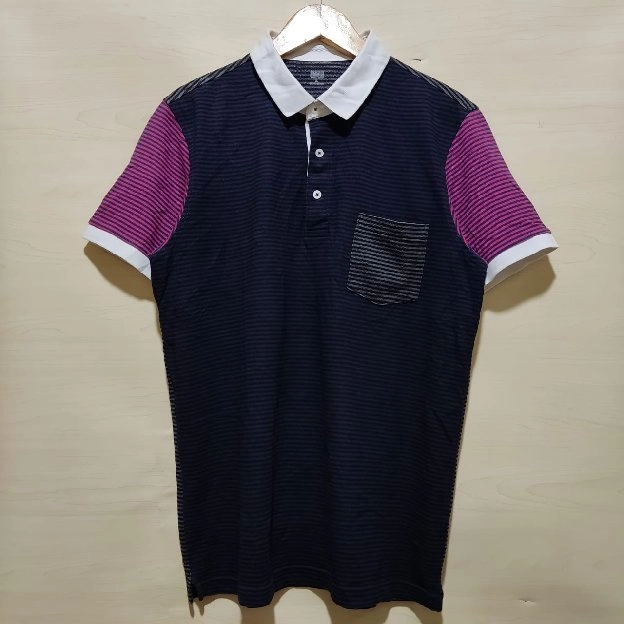 Uniqlo kaos polo shirt salur stripe pocket model original second