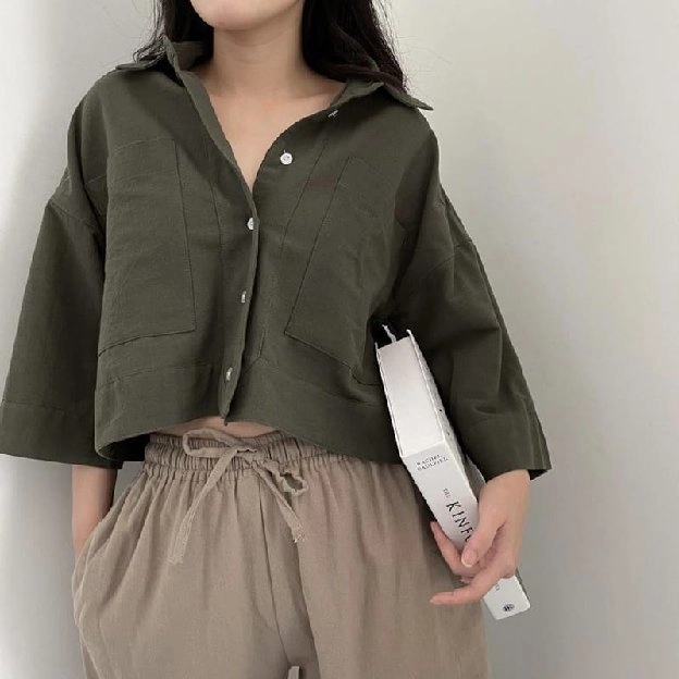 Kemeja Linen Crop Atasan Wanita