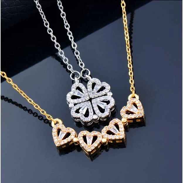 Kalung Titaniumjewelry plus liontin Love Hati Wanita Magnet Bunga Berlian 2 in 1 Permata Anti Karat