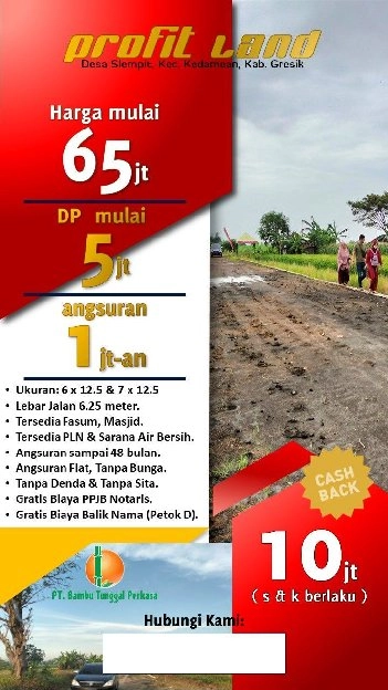 Tanah Kavling Profit Land Kedamean Dngan Ukuran Jumbo Cash & Kredit 