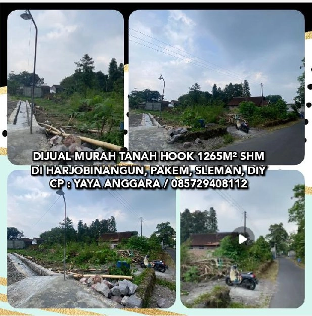 TANAH DIJUAL MURAH. DIJUAL MURAH TANAH HOOK 1265M² SHM DI HARJOBINANGUN, PAKEM, SLEMAN, YOGYAKARTA