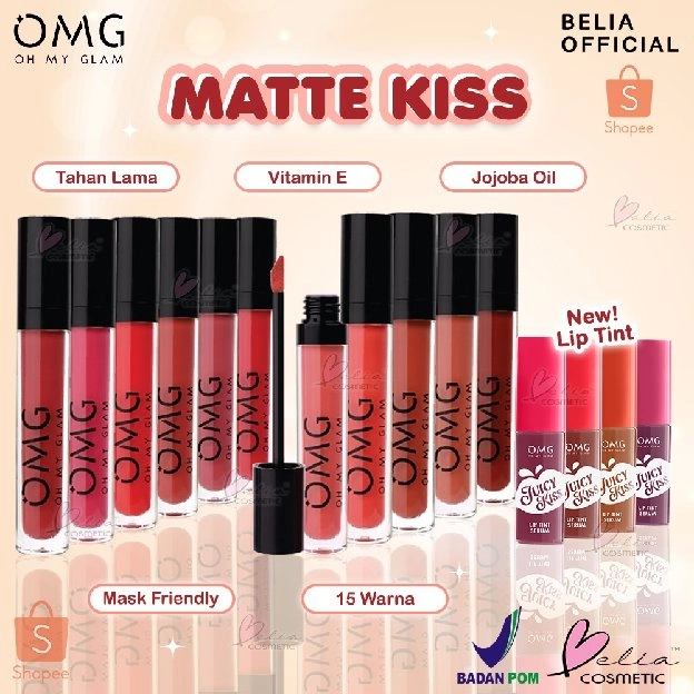 OMG OH MY GLAM MATTE KISS LIP CREAM 3.5G ( LIPSTICK LIPSTIK LIPCREAM ) BPOM HALAL OH MY GLOW