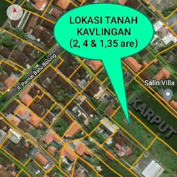 Dijual 1,35 are & 2 are, Jl. Pantai BATU BOLONG Canggu Kuta Utara