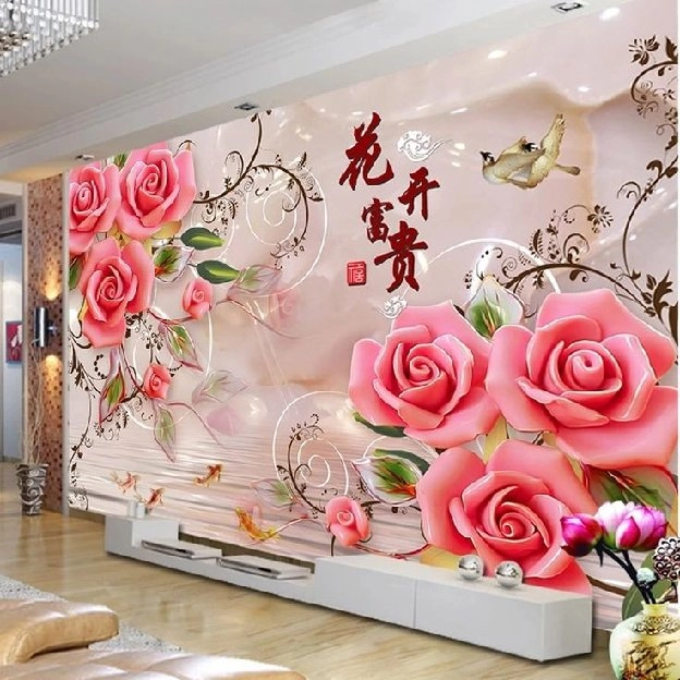 Pasang wallpaper dinding 3d custom toko jual dan pesan hordeng murah rollerblind vertikal blind