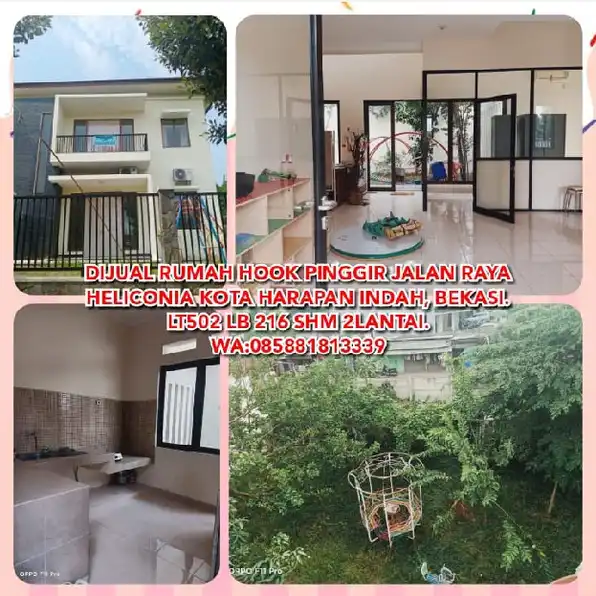 DIJUAL RUMAH HOOK PINGGIR JALAN RAYA HELICONIA KOTA HARAPAN INDAH, BEKASI.LT502 LB 216 SHM 2LANTAI