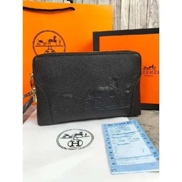 CLUTCH BAG TAS TANGAN PRIA HERMES BLACK LEATHER