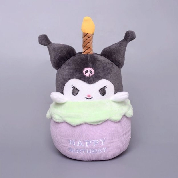 New Sanrio Cartoon Birthday Cake Shape Kuromi Melody with Musical Candle Plush