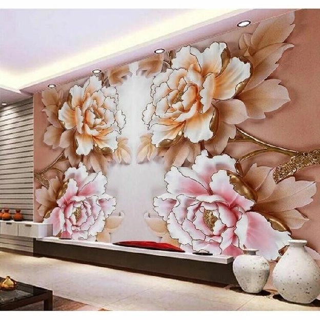 Pasang wallpaper dinding 3d custom toko jual dan pesan hordeng murah rollerblind vertikal blind