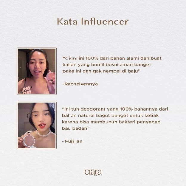 Ciara Natural Deodorant Penghilang Bau Badan dan Ketiak Natural Anti Odor 30 atau 50Gr