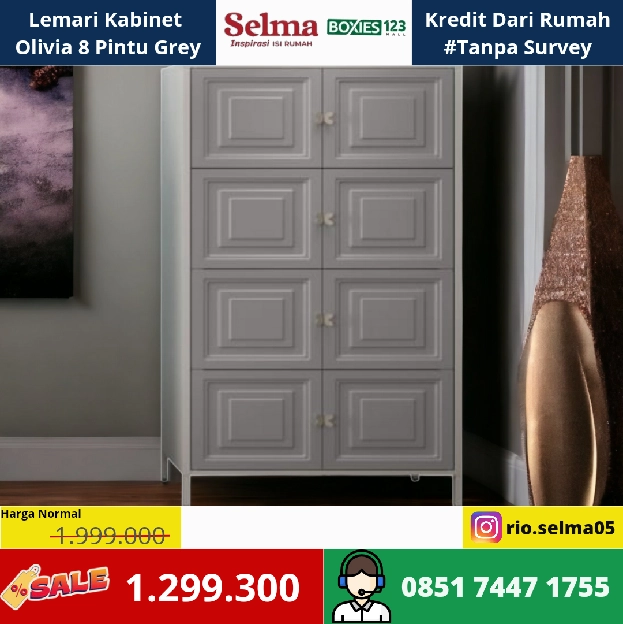 Lemari Kabinet Olivia 8 Pintu Grey 