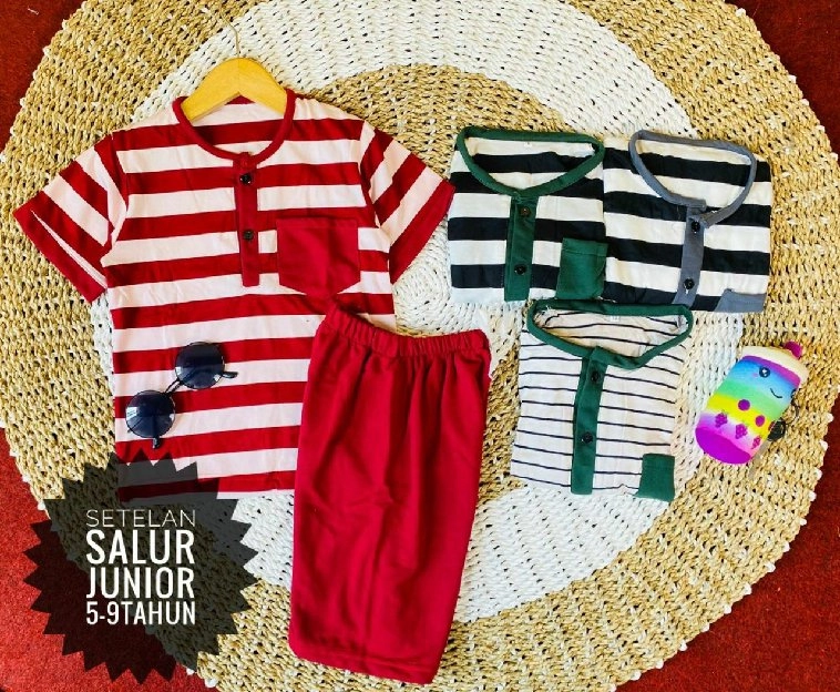 setelan salur hotpants anak usia 5-9 tahun