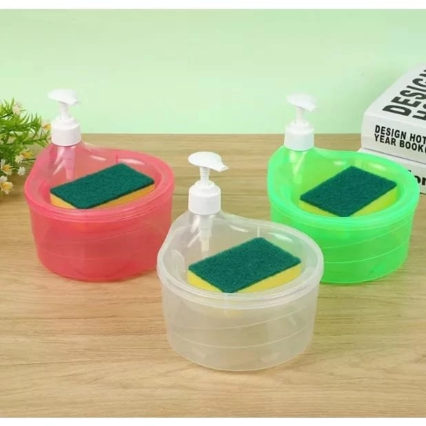 Tempat Sabun Bulat 1000ml + Spons Cuci Piring (2in1) Dispenser Sabun Cair Botol Soap