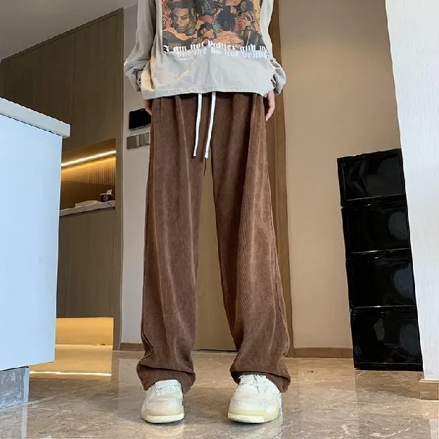 celana corduroy pria celana panjang pria korean style celana pinggang karet oversize pria baggy pant