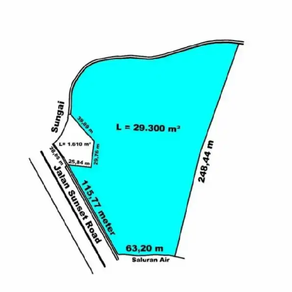 Dijual 2,93 Ha. Jl. Raya Sunsetroad Seminyak Kuta Pemecutan KLOD Denpasar