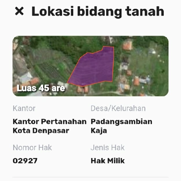 Dijual 45 are, Jl. Panji Kebo Iwo Utara III Gg. Intan Padangsambian Kaja Denpasar