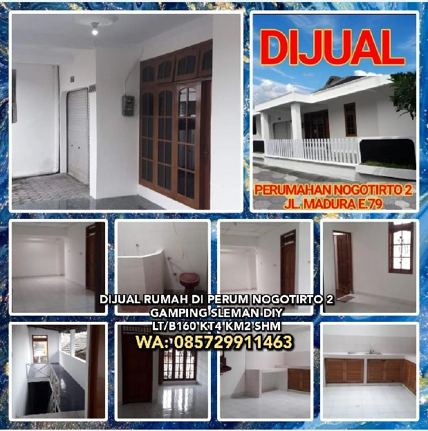 DIJUAL RUMAH DI PERUMAHAN NOGOTIRTO 2 GAMPING SLEMAN YOGYAKARTA. LT/B160 KT4 KM2 SHM. 