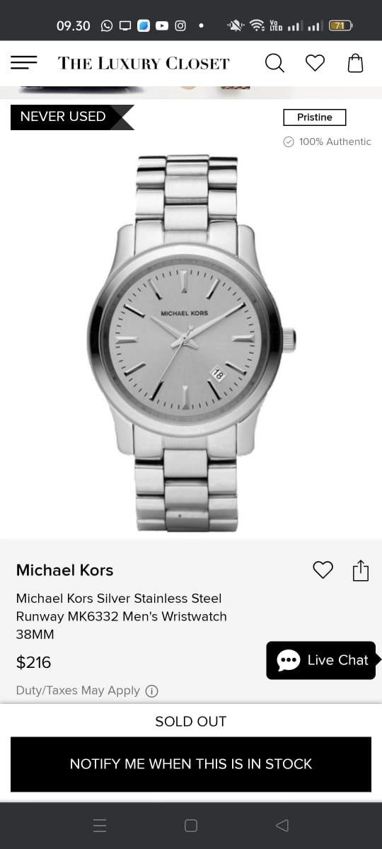 Jam Michael Kors Silver Stainless Steel Runway ORI