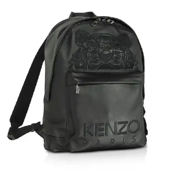 KENZO BLACK LEATHER TIGER EMBOSSED LOGO BACKPACK KZ9BB04