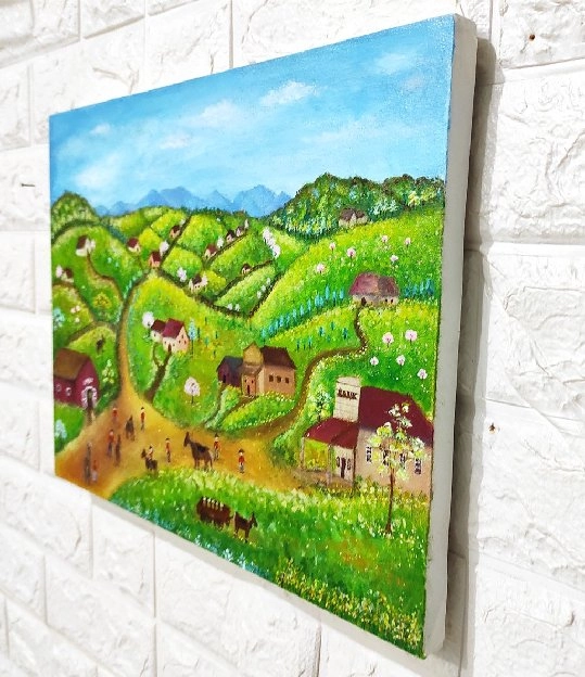 Lukisan kanvas 100% asli (bukan printing) 30×40-Green Village