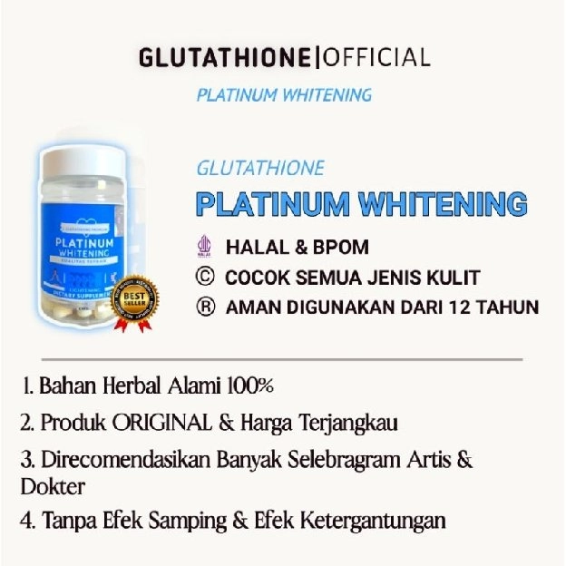 PLATINUM WHITENING GLUTATHIONE KAPSUL BIRU PEMUTIH KULIT | CAPSULE WHITENING | PEMUTIH KULIT WAJAH D