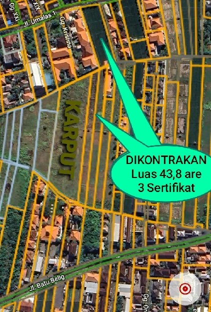 Dikontrakan 43,8 are, Jl. Umalas I Kerobokan KLOD Kuta Utara