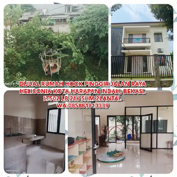 DIJUAL RUMAH HOOK 2LANTAI LT502 LB216 SHM PINGGIR JALAN RAYA HELICONIA KOTA HARAPAN INDAH, BEKASI