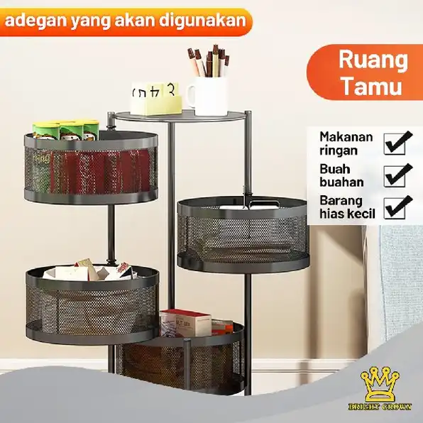 Rak Susun Besi Dapur Serbaguna Tingkat Model Bulat / Rak Troli Susun Putar / Rotary Multilayer Organ