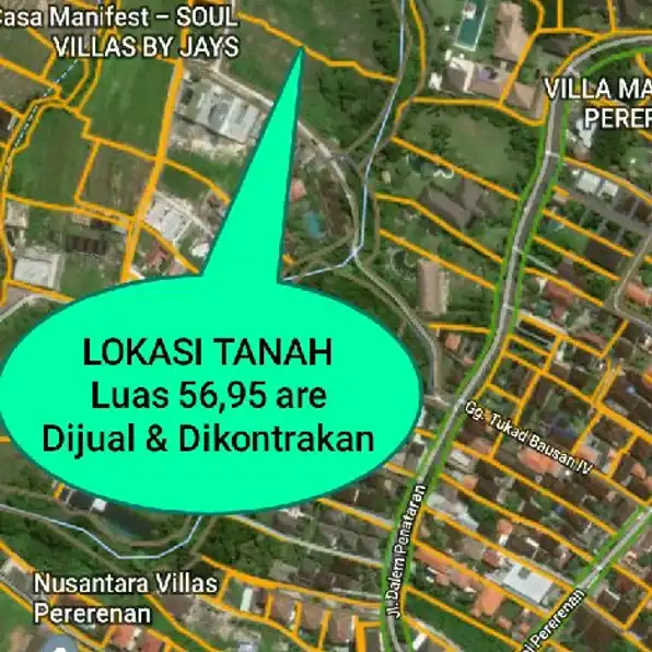 Dikontrakan 30 are & 26,95 are, Jl. Dalem Penataran Pantai Pererenan Pantai 5 Mengwi