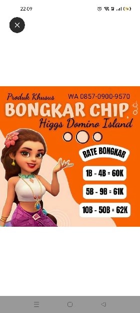 BUKA 24 JAM  PROSES CEPAT BONGKAR CHIP HIGGS DOMINO ISLAND TERIMA BONGKARAN CHIP