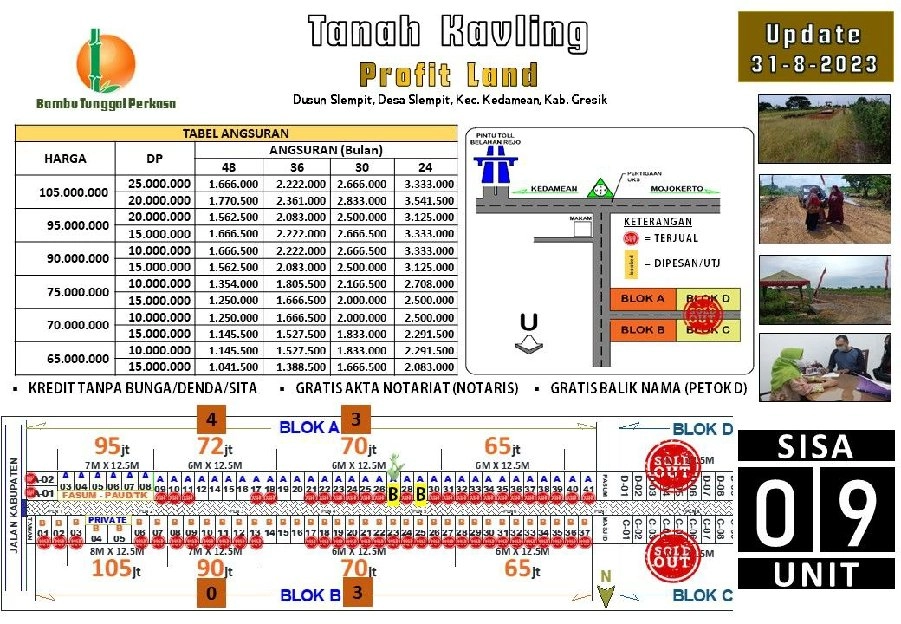 Tanah Kavling Profit Land Kedamean Dngan Ukuran Jumbo Cash & Kredit 