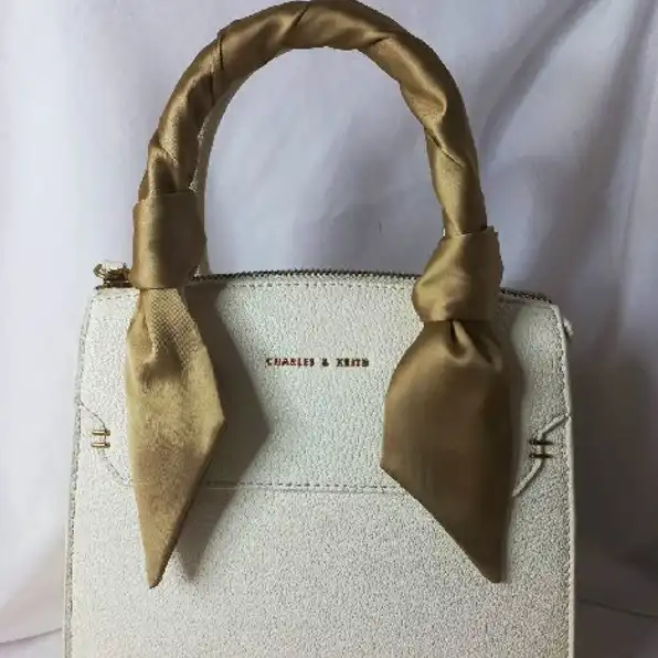 SALE !! Tas Satin Scarf Top Handle - Chalk CHARLES & KEITH ORIGINAL