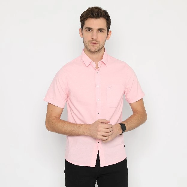 RICARDO oxford pink lengan pendek