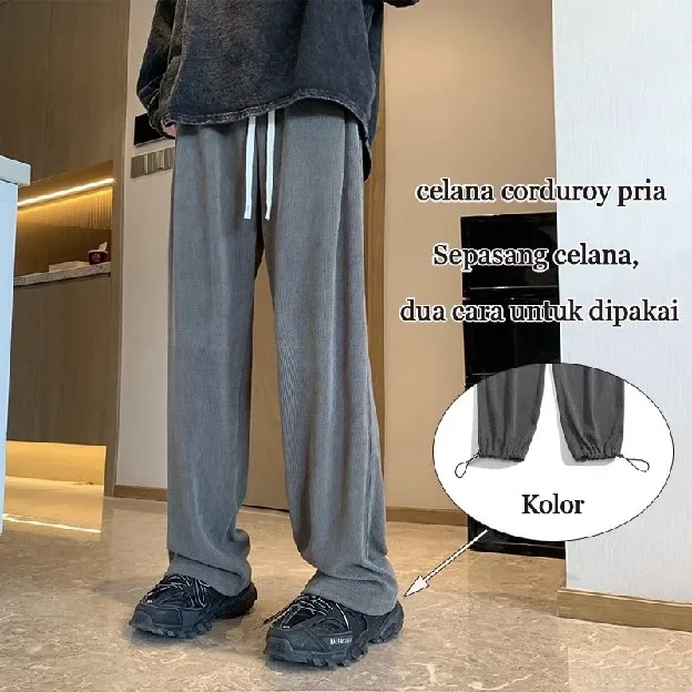 celana corduroy pria celana panjang pria korean style celana pinggang karet oversize pria baggy pant