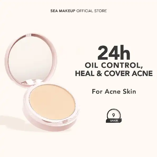 Sea Makeup Acne Cover & Smooth Two Way Cake Pressed Powder and Matte Bedak Padat Compact Powder