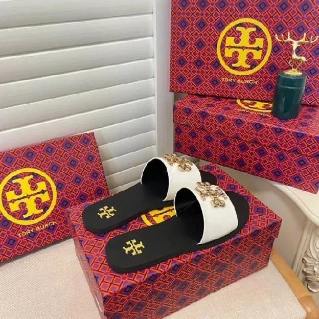 Sandal tory burch new large rhinestones flat slippers wanita