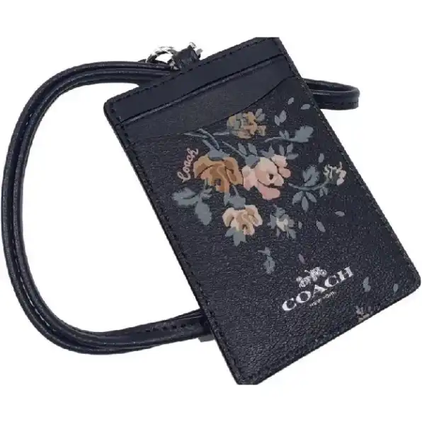 Coach ID Lanyard In Signature Black Flower 91792