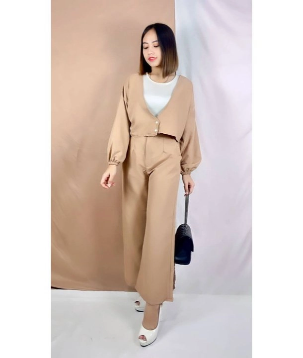 Set Baju Wanita Baju Crop Celana Linen