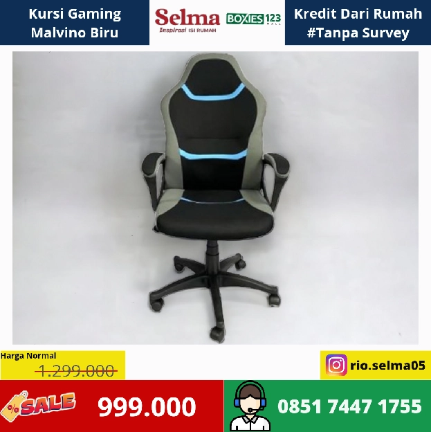 Kursi Gaming Malvino Biru/Hitam