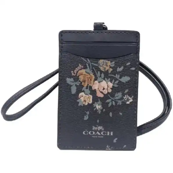 Coach ID Lanyard In Signature Black Flower 91792