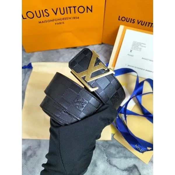 MEN BELT IKAT PINGGANG SABUK PRIA LOUIS VUITTON LV BLACK EMBOSS DAMIER