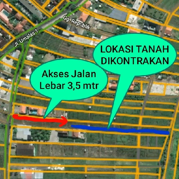 Dikontrakan 3,5 are, Sebelah NOOK RESTO & Cafe, Jl. Umalas I Kerobokan KLOD Kuta UTARA