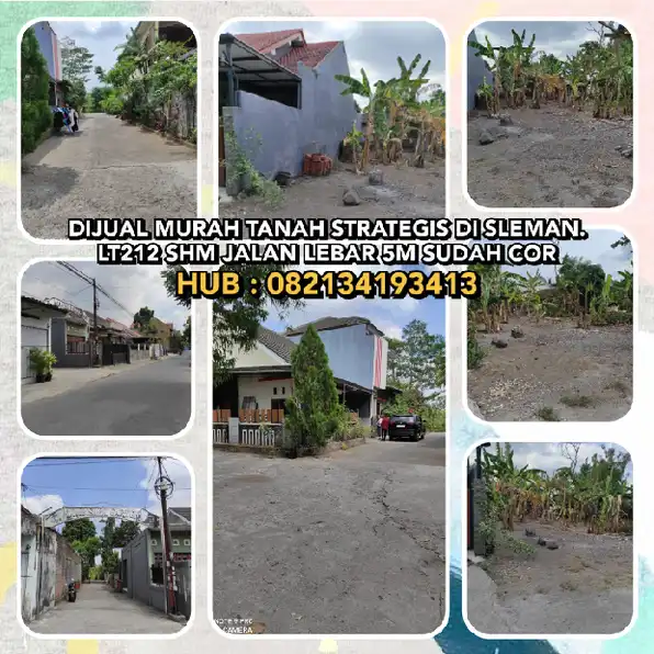 DIJUAL MURAH TANAH STRATEGIS DI SLEMAN.LT212 SHM JALAN LEBAR 5M SUDAH COR.H: 082134193413>> 