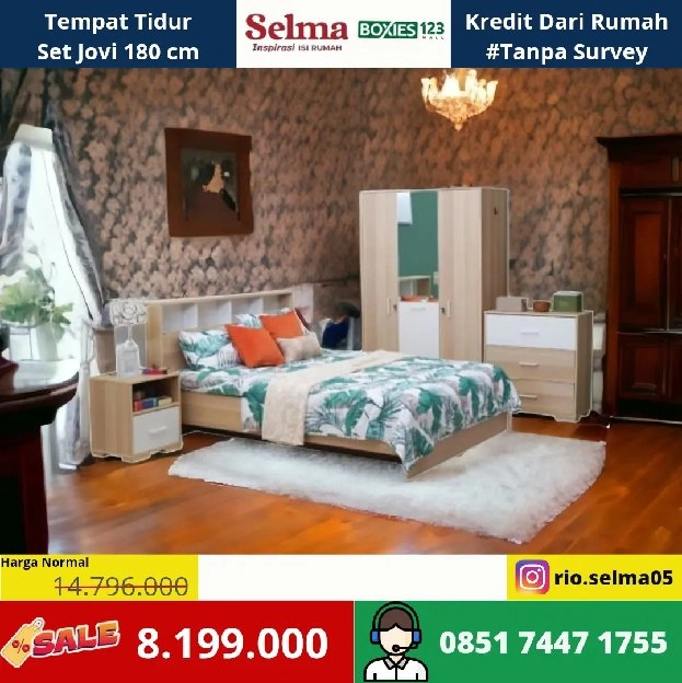 Set Tempat Tidur Jovi Pro Coklat Oak 180x200 cm