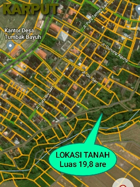 Dijual 19,8 are, Jl. Gn. Sari Depan Kantor Desa Tumbak Bayuh Pererenan Mengwi