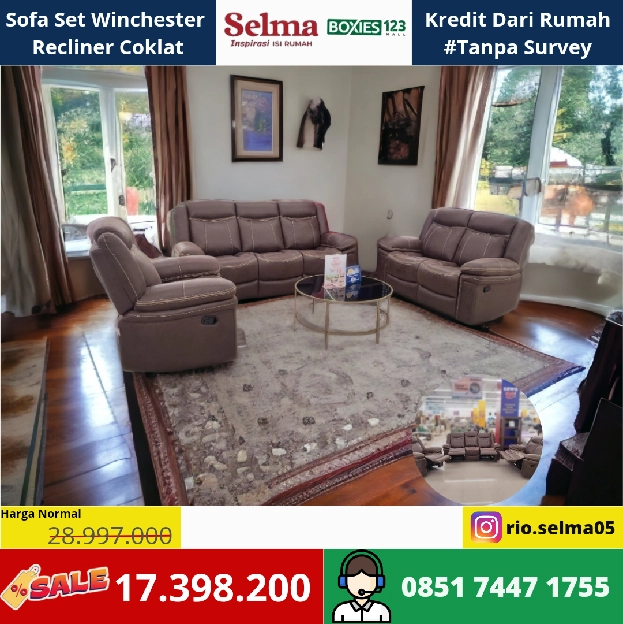 Sofa Set Winchester Recliner Fabric Coklat 